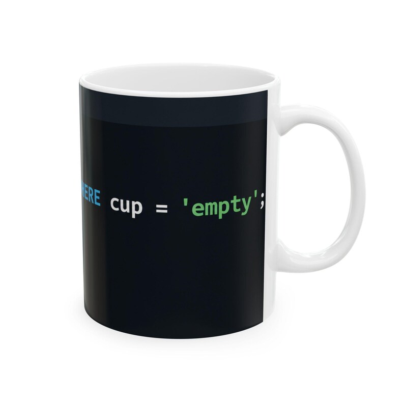 Taza con diseño de código SQL / Humor para programadores, taza de café de cerámica brillante imagen 4