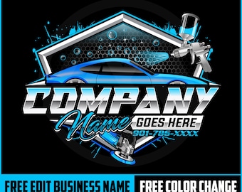 Car Painting Logo with Spray Gun, Car Wash Business Logo, Auto Detailing Logo, Automotive Logo, Auto Repair Logo,Car Mechanic Detailing Logo
