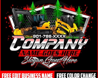 Excavator Construction Industrial Machinery Bulldozer Excavation Excavator Skid Steer Mini  Heavy Equipment Digging Mining Logo Design