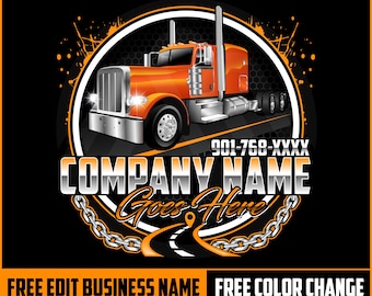 18 Wheeler Logo, Semi Truck Logo, Chrome Truck, Trucking Company Logo for Business Owner, Peterbilt Truck logo, Cab or Sleeper Truck Logo