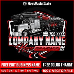 Trucking Logo Design, Car Hauler Logo, Auto Transport Logo, Pickup Logo, Flatbed Trailer Logo, Pickup Towing Trailer Heavy Duty Logo Design