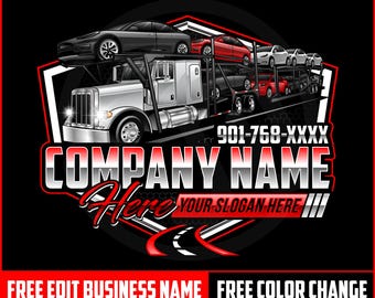 Trucking Logo Design, Car Hauler Logo, Auto Transport Logo, Pickup Logo, Flatbed Trailer Logo, Pickup Towing Trailer Heavy Duty Logo Design