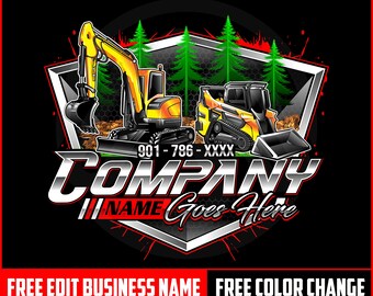 Excavator Construction Industrial Machinery Bulldozer Excavation Excavator Skid Steer Mini  Heavy Equipment Digging Mining Logo Design