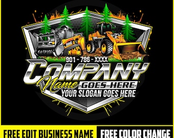 Excavator Construction Industrial Machinery Bulldozer Excavation Excavator Skid Steer Mini  Heavy Equipment Digging Mining Logo Design