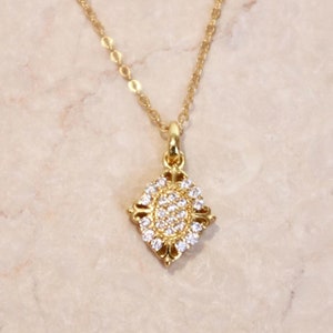 Dainty Diamond Gold Cross 24k Gold Plated 925 Sterling Silver Pendant Necklace, Yello Gold Chain Color Royal Necklace Gift for her Vintage