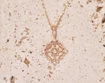 Vintage Opal & Shell Pearl Hollow-Out Rose Gold Cross Pendant Necklace, 14K Gold Plated S925 Silver Necklace Gift for her Minimalist Style