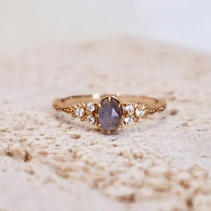 Dainty Natural Iolite Labraorite Gemstone Solitaire Diamond 14K Gold Plated S925 Silver Ring, Anniversary Gift For Her Promise Birthstone