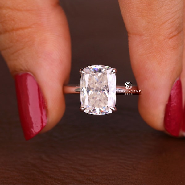 3 CT Crushed Ice Cut Cushion Engagement Ring Moissanite Diamond Solitaire Ring Elongated  Anniversary Ring Claw Prong Ring Proposal Ring