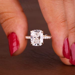 Anillo de compromiso de diamantes cultivados en laboratorio de talla cojín, 3,5 quilates, color E, claridad VVS2, certificado IGI, oro macizo de 14 quilates, anillo de bodas solitario único