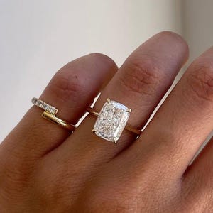 3 CT Cushion Engagement Ring Moissanite Diamond Solitaire Ring Elongated  Anniversary Ring Claw Prong Ring Diamond Proposal Ring