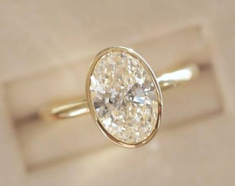 2 CT E VVS 2 IGI Certified Oval Cut Lab Grown Diamond Solitaire Ring Bezel Set Engagement Ring, Diamond Gold Ring Anniversary Gift for her