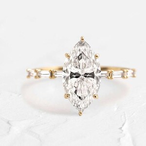 3 CT Marquise Moissanite Ring & Wedding Band Wedding Ring Set, Moissanite Solitaire Marquise Engagement Ring Set, Bridal Set 14K Solid Gold