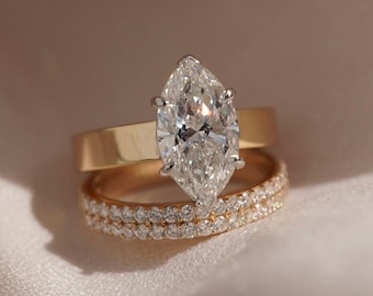 4 CT Marquise Moissanite Ring & Wedding Band Wedding Ring Set, Moissanite Solitaire Marquise Engagement Ring Set, Bridal Set 14K Solid Gold