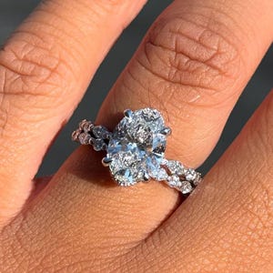 3 Carat Oval Moissanite Engagement With Diamond Band Wedding Ring Set For Women in 14K Solid Gold, Available White Gold and Rose Gold