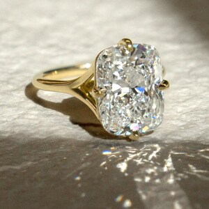 Solitaire Solid Gold 4 CT Elongated Cushion Moissanite Engagement Ring/ Dainty Wedding Ring/ Anniversary Gift/ Promise Ring for Her