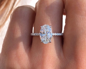 Anillo de compromiso con diamante cultivado en laboratorio ovalado, anillo de bodas solitario, anillo de aniversario, regalo, anillo de diamante ovalado simple para propuesta, brillante ovalado