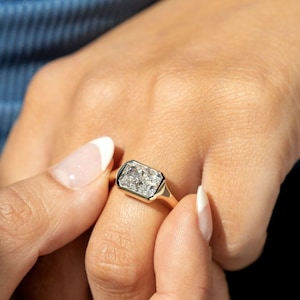3 CT Radiant Cut East West Half Bezel Moissanite Engagement Ring, Radiant Cut Side Stones Anniversary Gift For Her Proposal Ring for Her