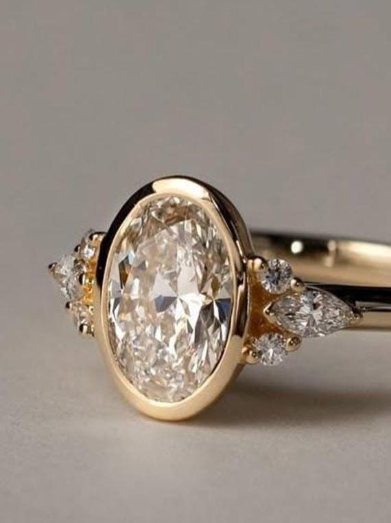 2 CT Oval Cut Moissanite Engagement Ring, Oval Bezel Set Moissanite Ring, 14k Solid Gold Ring, Anniversary Gift Ring, Bridal Ring
