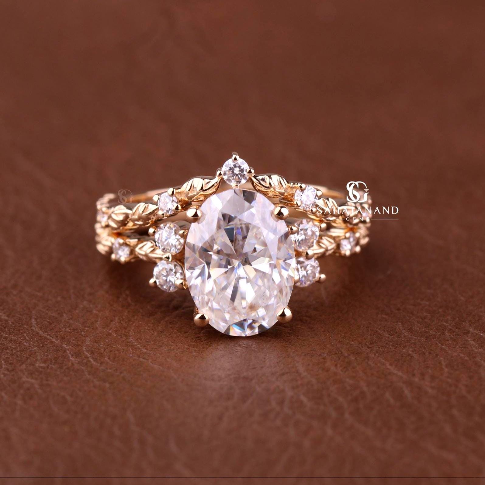 3 CT Oval Cut Moissanite Engagement Ring, Gold Full Eternity Matching ...