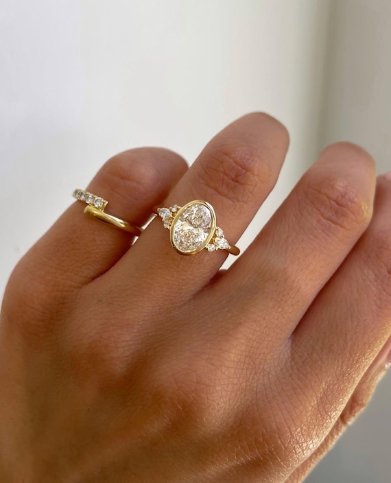 2 CT Oval Cut Moissanite Engagement Ring, Oval Bezel Set Moissanite Ring, 14k Solid Gold Ring, Anniversary Gift Ring, Bridal Ring