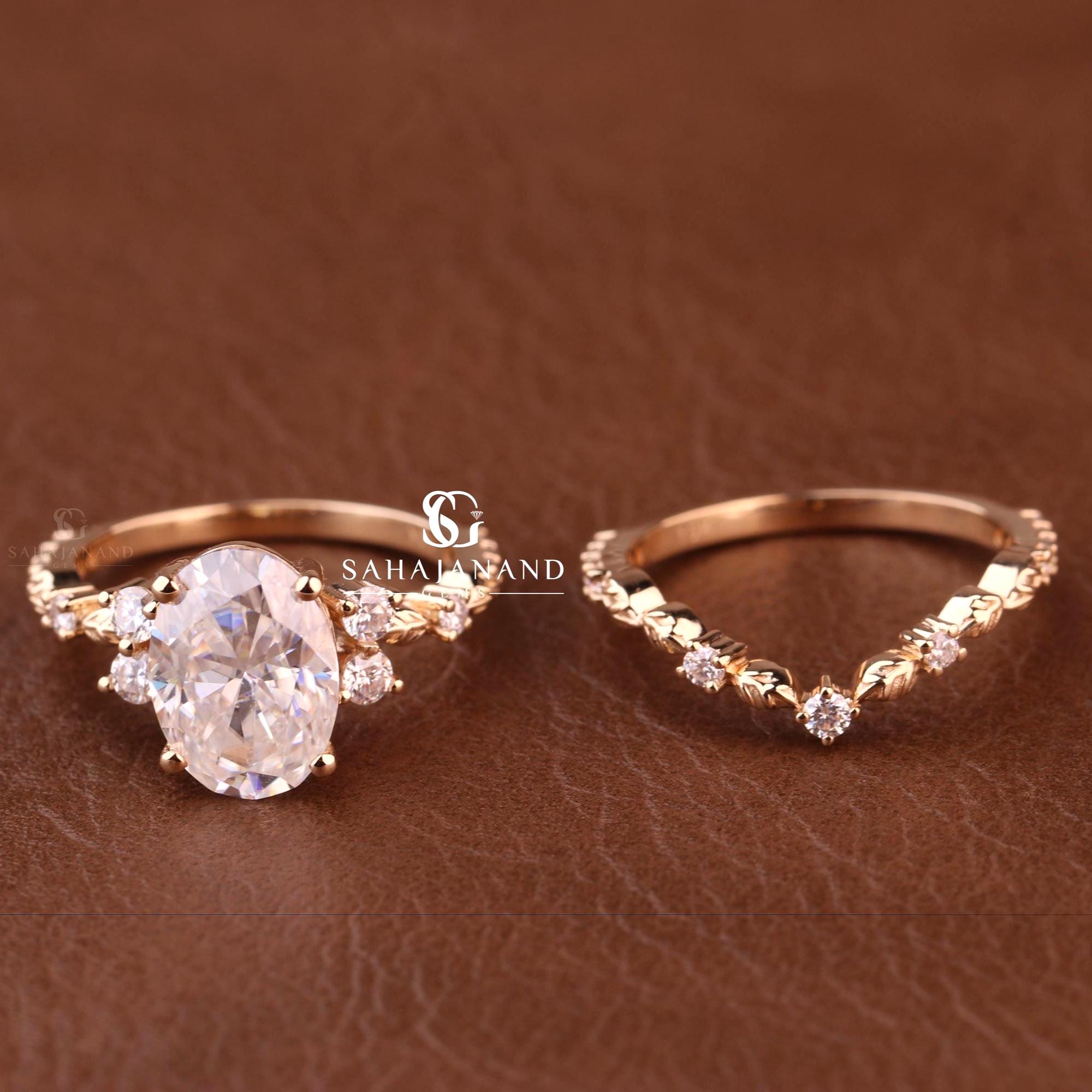 3 CT Oval Cut Moissanite Engagement Ring, Gold Full Eternity Matching ...