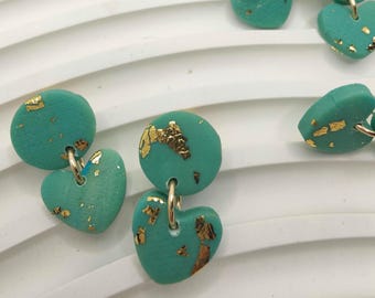 Multicolor Heart Earrings, Turquoise - Mother and Daughter. Small Heart Shaped Earrings. Love Gift, Jewelry for Her