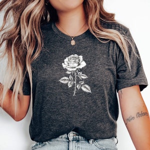 Black and White Rose T-Shirt, Rose Graphic Tee, Rose Shirts, Minimalist-flowers Shirt, Simple wildflower shirt, Gift for Flower Lover