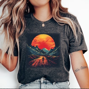 Mountain Biking Retro Sunset Shirt Biker Gifts Bike Lover Vintage bicycle adventure tee Cyclist Top Outdoor Enthusiast shirte Cycling