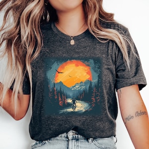 Mountain Biking Retro Sunset Shirt, Biker Gifts, Bike Lover tee, Bicycle adventure tee, Cyclist Shirts, Bikers Tee, Vintage Bike T-Shirt
