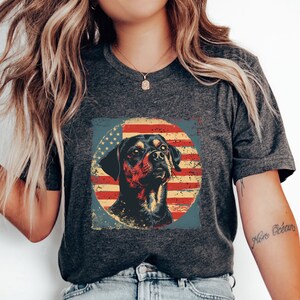 Retro American flag with dog fourth of July t-shirt, Patriotic pet shirt, fourth of July dog shirt, USA flag pet tee, 4th of July tee