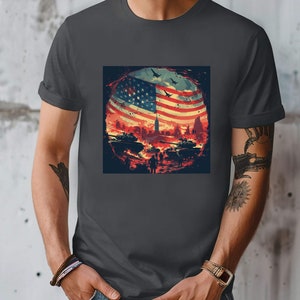 Retro American flag battle t-shirt, fourth of July, 4th of July, Memorial Day, Veteran&#39;s Day, freedom shirt, tanks fighting tee