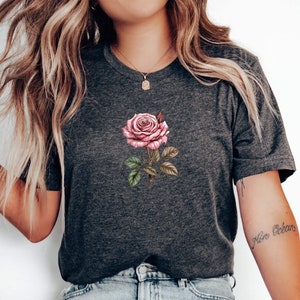 Pink Rose T-Shirt, Pink Rose Graphic Tee, Rose Shirts, Minimalist-flowers Shirt, Simple wildflower shirt, Gift for Her