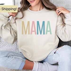 Mama Sweatshirt Pastel Crewneck Baby Shower Gift for New mother Present for Wife Cute Pregnancy shirt Mother's Day ideas for Mom sweatshirte