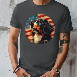 Retro American flag with dog fourth of July t-shirt, Patriotic pet shirt, fourth of July dog shirt, USA flag pet tee, 4th of July tee