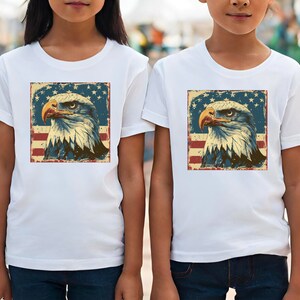 Camisa retro con bandera de águila del 4 de julio para niños, camisa patriótica de águila, camiseta con bandera de EE. UU., camiseta con águila, camiseta gráfica para niños, camisa de la libertad