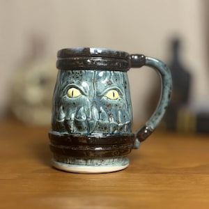 Blue/Green Monster Mimic Mug for Gamers, DnD inspired, D&D gift, Tavern Monster, Fantasy Ceramic Mug, Handmade in Australia