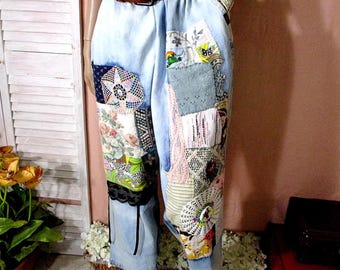 Denim Pants, Patchwork Jeans, Bohemian Style, Eco Friendly Shabby Clothes