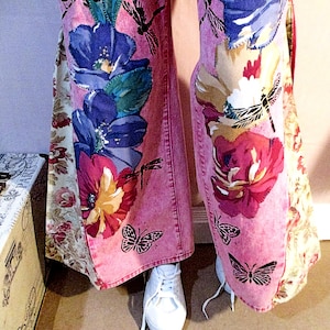 Bellbottoms, Denim Pants Applique and Patchwork Jeans, Flare, Size M