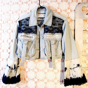 Upcycled Denim Jacket, Upcycled Reworked, Patch Pockets and Patchwork, size M