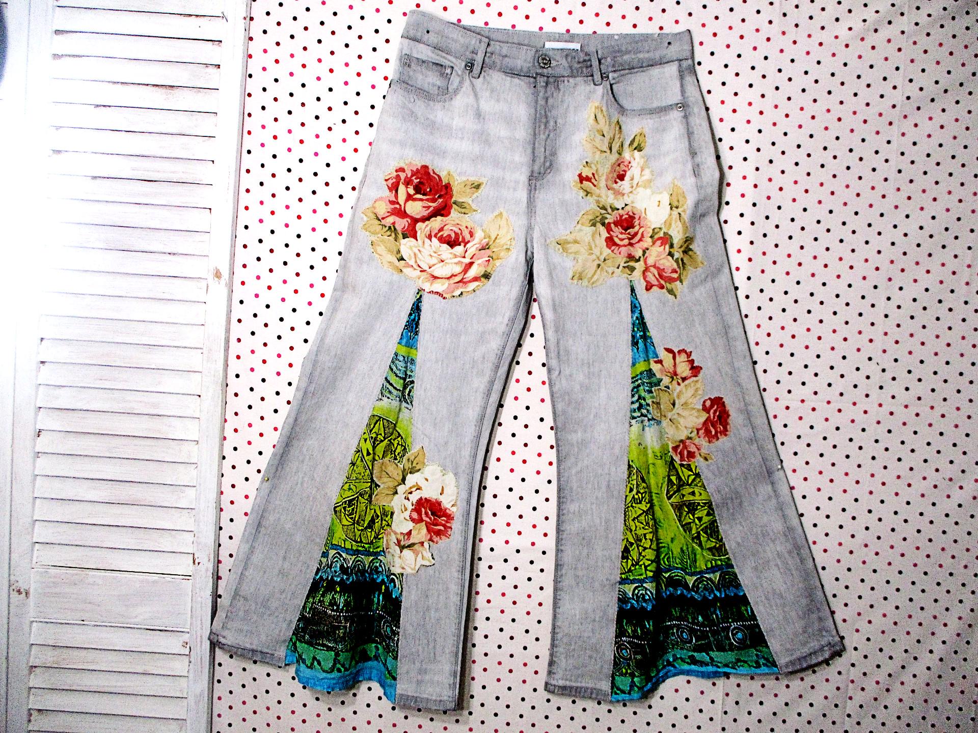 Patchwork Flare Jeans: Upcycled Boho Hippie Style
