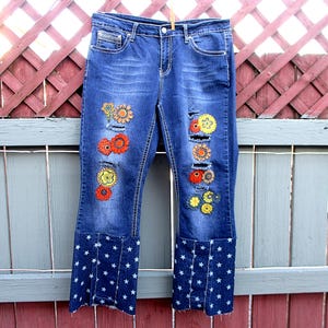 Patchwork Jeans, Upcycled Pants, Boho Chic, Recycled Hand Stitched Patchwork Denim Pants, Low Rise