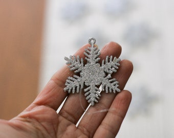 12 Glittered Silver Snowflake Ornaments 2"