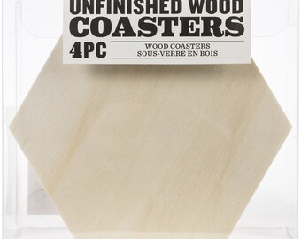 Set of 4 Thick Unfinished Hexagonal Wood Coasters