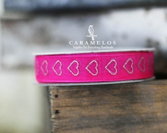 25 yards of Fuchsia Organza Glitter Heart Ribbon 5/8"/Hearts/Valentines/Gift Packaging