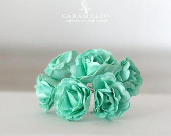 Bulk 12 Bunches of Vintage Style Mint Millinery paper flowers 1 1/4"