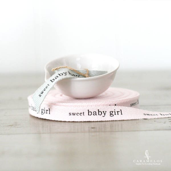 Sweet Baby Girl or Boy Printed Twill Cotton Tape Ribbon 5/8" - DIY baby shower/gift packaging/decor
