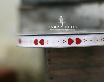 50 Yards Red Double Hearts on White Satin Ribbon/Valentines Day/Printed Ribbon/Gift Packaging