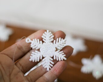 12 Glittered White Snowflake Ornaments 2"
