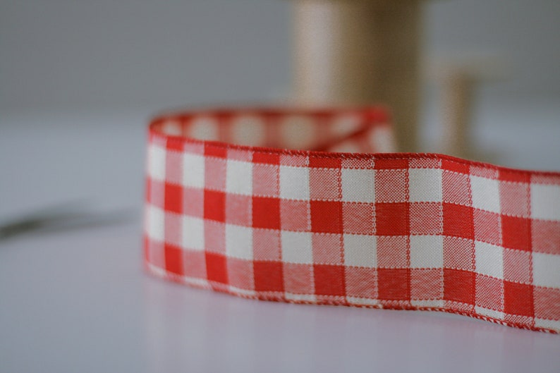 Red and Ivory Buffalo Check Wired Ribbon 2.5 Wide image 6