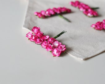 Miniature 2 Tone Vintage Style Fuchsia and White Paper Roses Flowers